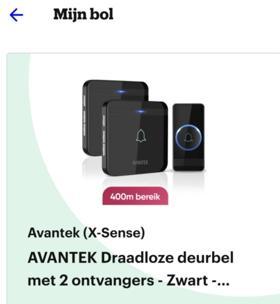 Draadloze deurbel Avantek (X-Sense) – met 2 ontvangers – €15, Huis en Inrichting, Deurbellen, Zo goed als nieuw, Draadloos, Ophalen