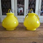 Twee vintage glazen hanglampen, Ophalen of Verzenden
