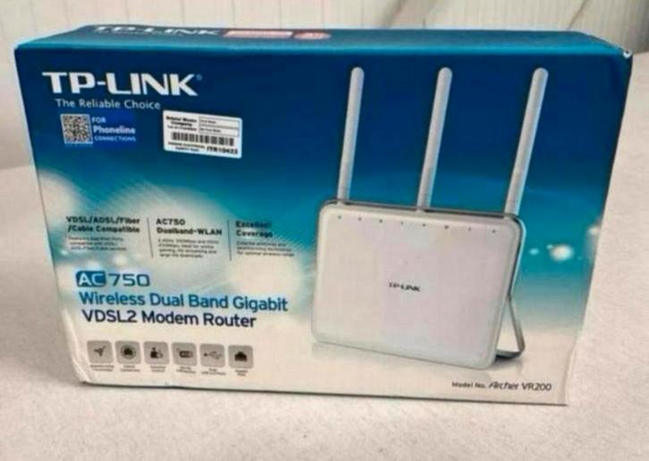TP-LINK Archer VR200 AC750 modem router VDSL vdsl2 usb port, Computers en Software, Routers en Modems, Zo goed als nieuw, Router met modem