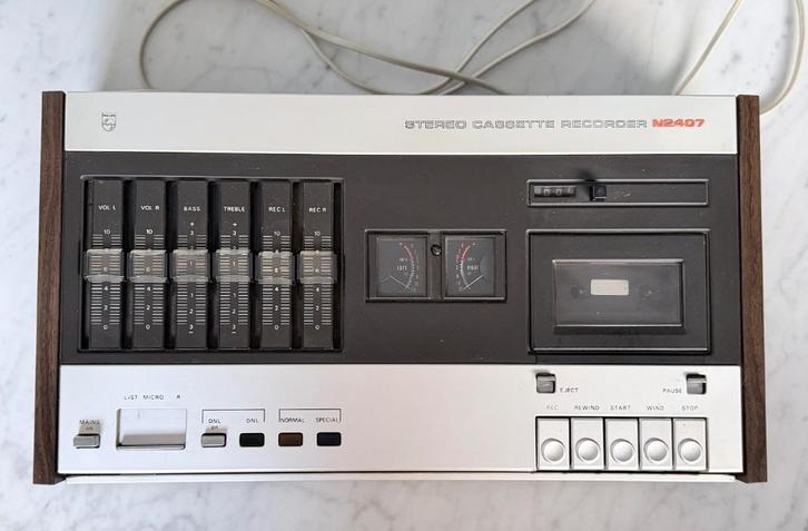Philips vintage cassette deck n2407, Audio, Tv en Foto, Cassettedecks, Enkel, Philips, Ophalen of Verzenden