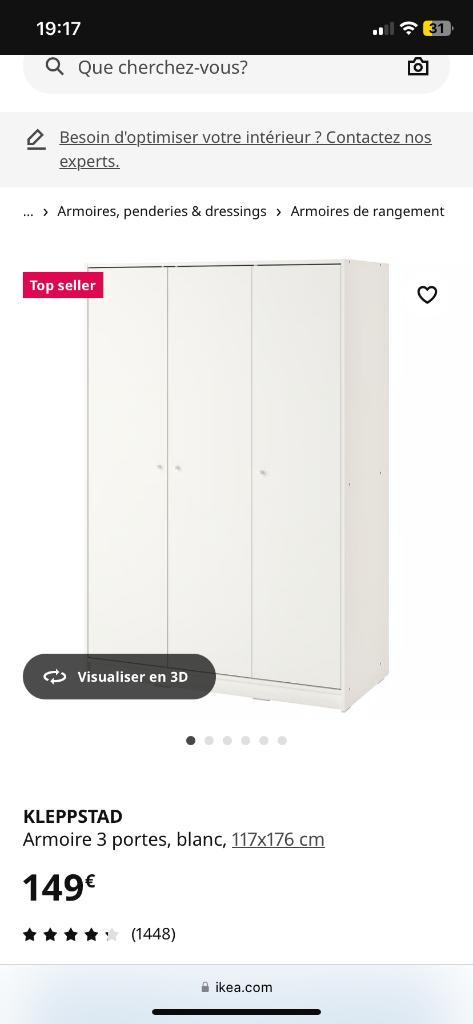 garde-robe 3 portes Kleppstad Ikea, Huis en Inrichting, Kasten | Kleerkasten, Zo goed als nieuw, 150 tot 200 cm, 100 tot 150 cm