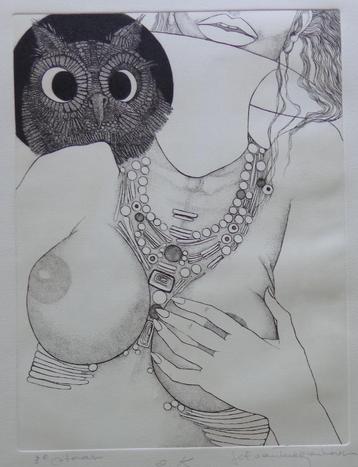 JEF VAN TUERENHOUT / EROTISCHE POSE / ZW-W ETS / 65x50cm SIG beschikbaar voor biedingen