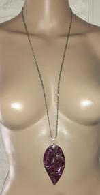 Ketting met hanger vintage paars blad '90, Handtassen en Accessoires, Kettingen, Verzenden, Paars, Met hanger