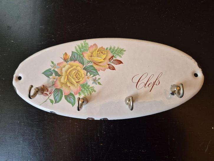 Geëmailleerd sleutelrek met gele rozen - Clefs, Antiek en Kunst, Curiosa en Brocante, Ophalen of Verzenden