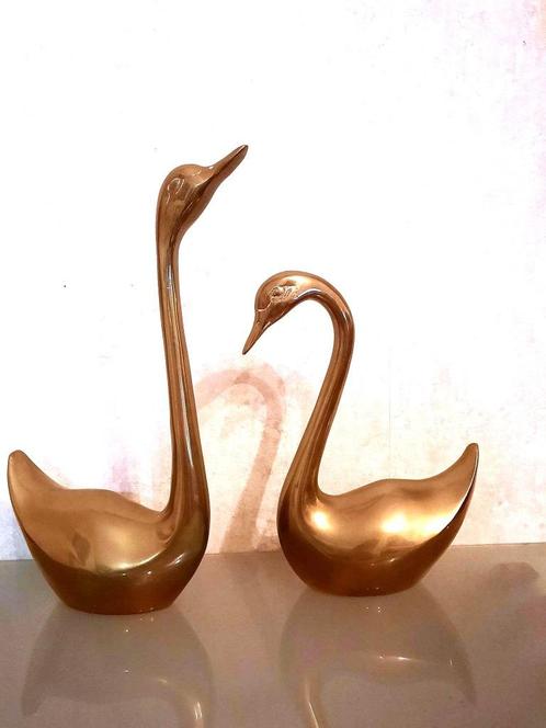 Prachtige oude 2 koperen zwanen/beelden/decoratie, Antiek en Kunst, Antiek | Brons en Koper, Koper, Ophalen of Verzenden