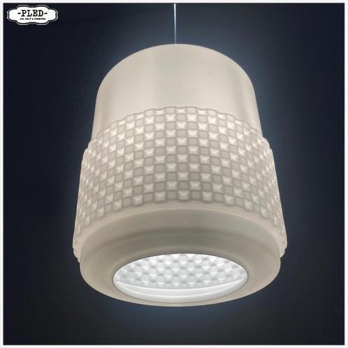 Fraaie vintage cilindervormige opaline pendellamp, Huis en Inrichting, Lampen | Hanglampen, Gebruikt, 50 tot 75 cm, Glas, Ophalen