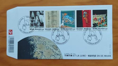 Belgium 2004 - FDC 3249/53 - Kuifje en de maan/Tintin, Timbres & Monnaies, Timbres | Europe | Belgique, Affranchi, Oblitération 1er jour