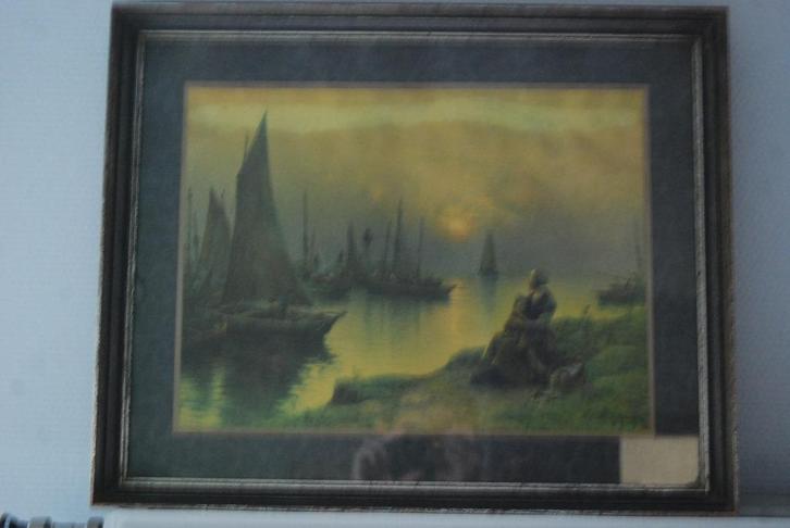 Georges Maroniez 'Awaiting Return' print in kader, Antiquités & Art, Curiosités & Brocante, Enlèvement ou Envoi