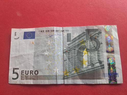 2002 België 5 euro 1e serie Duisenberg printcode T001, Postzegels en Munten, Bankbiljetten | Europa | Eurobiljetten, Los biljet