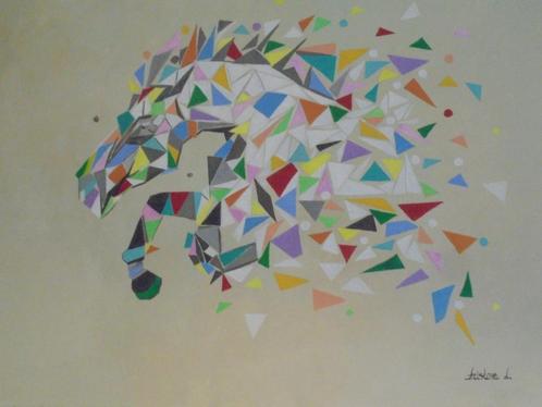 olieschilderij popart rennend paard (60x80), Huis en Inrichting, Woonaccessoires | Schilderijen, Tekeningen en Foto's, Nieuw, Schilderij