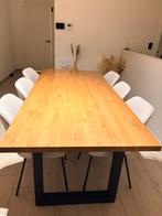 Eettafel 220x100 cm eikenhout u-poot, Ophalen, 100 tot 150 cm, Eikenhout, Vijf personen of meer