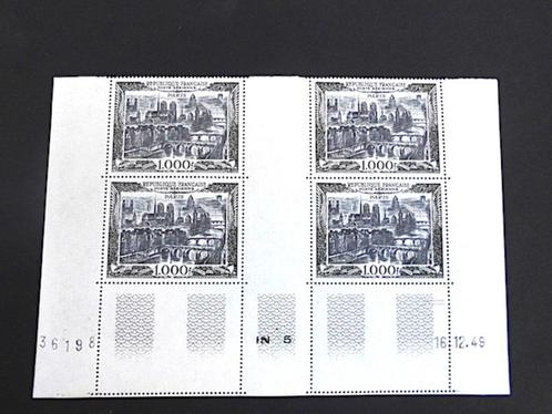 France PA29** Paris 1000 F blok van 4 - Coin Daté 16/12/1949, Postzegels en Munten, Postzegels | Europa | Frankrijk, Postfris