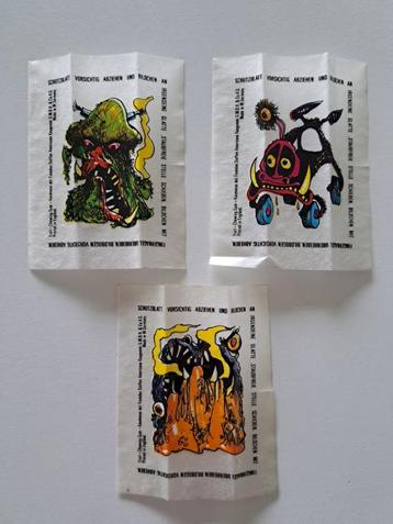 Vintage 3x Kauwgom Vingernagel Transfers - Thema Monsters