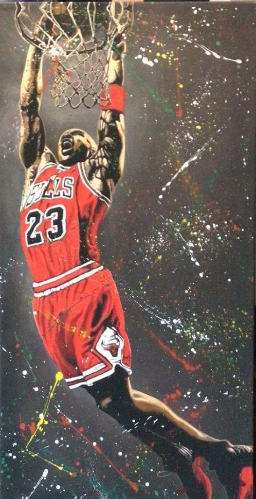 Michael Jordan- Mixed Media- Katoenen canvasdoek-120x60cm, Sports & Fitness, Basket, Neuf, Autres types, Enlèvement ou Envoi