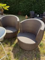 Origineel plooitafeltje in ijzer + 2 tuinzetels, Ophalen, Rotan