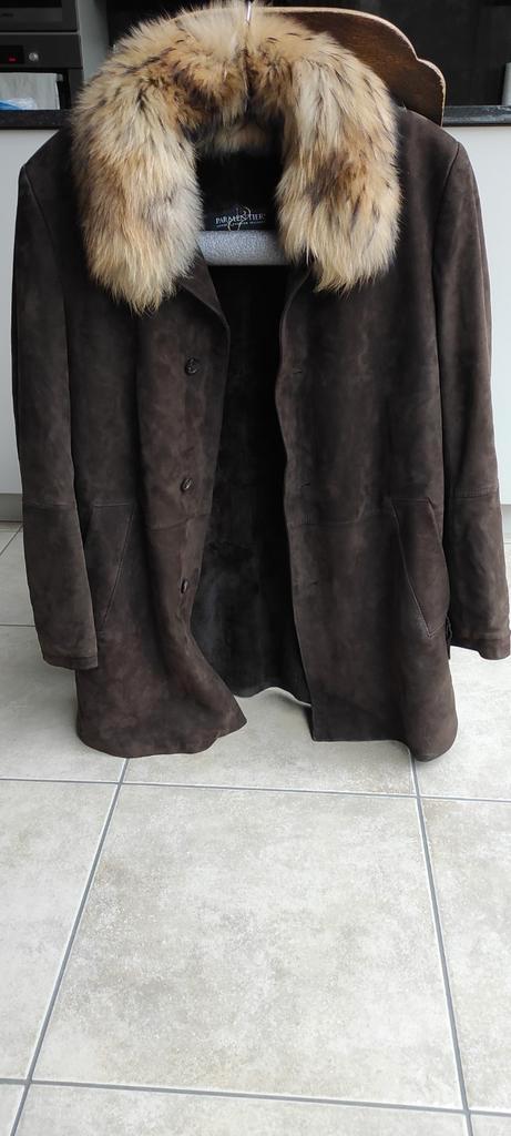 Design jas Parmentier; unisex uit daim met 3 echte pels soor, Kleding | Dames, Jassen | Winter, Zo goed als nieuw, Maat 42/44 (L)