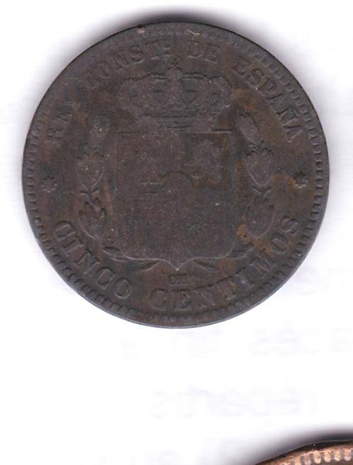 Spanje 5 centimos 1878, Postzegels en Munten, Munten | Europa | Niet-Euromunten, Losse munt, Overige landen, Ophalen of Verzenden