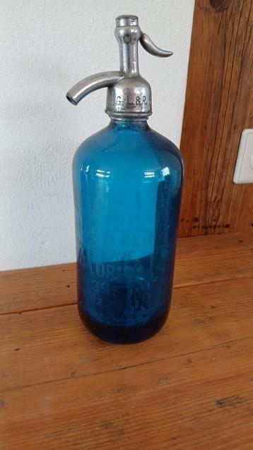 spuitfles antiek vintage retro soda waterfles blauw 1920 beschikbaar voor biedingen