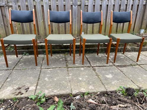 Deens vintage ronde tafel met 4 stoelen, Huis en Inrichting, Stoelen, Zo goed als nieuw, Vier, Hout, Leer, Zwart, Ophalen