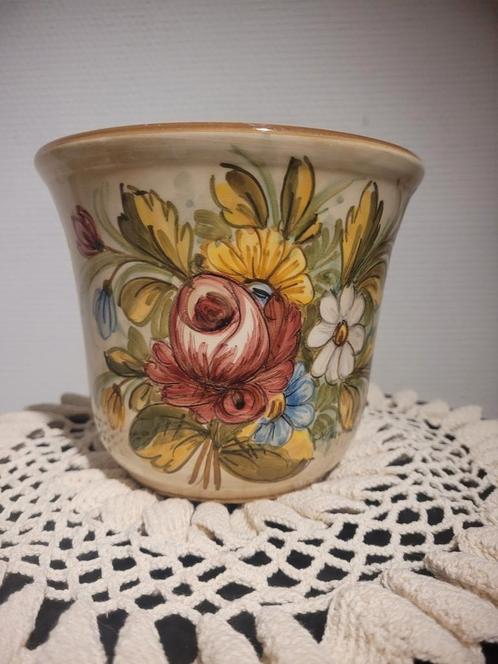 handgeschilderde keramische hoes met bloemenpatroon, Tuin en Terras, Bloempotten, Gebruikt, Aardewerk, Binnen, Balkon, Minder dan 40 cm