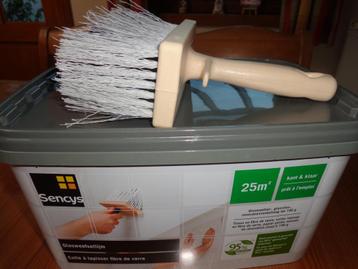 colle à tapisser fibre de verre:reste d'1 seau:2,9 kg+brosse beschikbaar voor biedingen