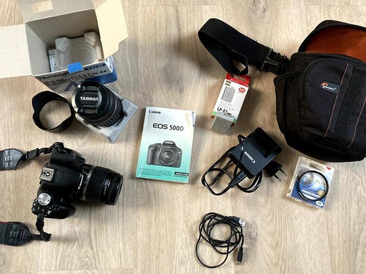 Fototoestel Canon EOS 500D, inclusief gewone én zoomlens, Audio, Tv en Foto, Fotocamera's Digitaal, Gebruikt, Spiegelreflex, Canon
