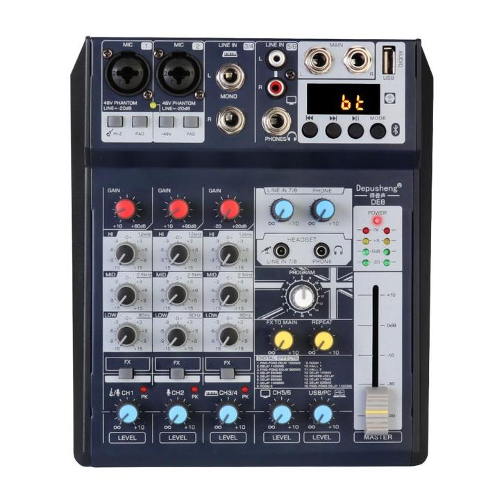 DE8 - DJ Geluidsmixer - 8-Kanaals - USB Geluidskaart, Muziek en Instrumenten, Microfoons, Zo goed als nieuw, Ophalen of Verzenden