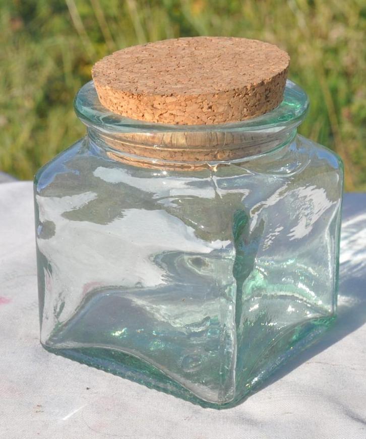 bocal carré en verre bouchon de liege, Huis en Inrichting, Keuken | Servies, Zo goed als nieuw, Kom(men), Glas, Ophalen of Verzenden