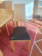 6 Stoelen in massief beuken hout met lederen zitting, Huis en Inrichting, Ophalen, Bruin, Hout, Zo goed als nieuw