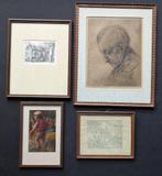 LOT van 4 kaders - ets/litho/tekening/onbekende techniek, Ophalen of Verzenden