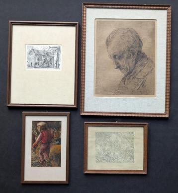 LOT van 4 kaders - ets/litho/tekening/onbekende techniek beschikbaar voor biedingen