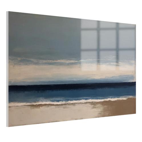 Strand minimalisme Glasschilderij 105x70cm + Ophangsysteem, Huis en Inrichting, Woonaccessoires | Wanddecoraties, Nieuw, Verzenden