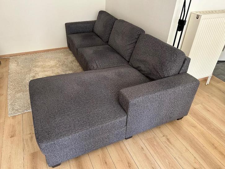 Hoekzetel met longchair, grijs, Huis en Inrichting, Zetels | Complete zithoeken, Gebruikt, Stof, Ophalen