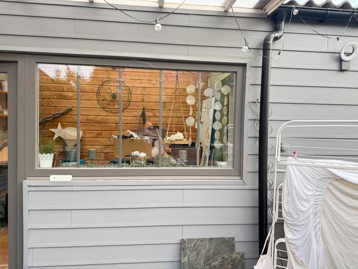 Fenêtre type atelier PVC grise, Bricolage & Construction, Vitres, Châssis & Fenêtres, Comme neuf, Panneau vitré, 80 à 120 cm, 160 cm ou plus