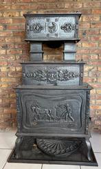 Grijze houtkachel met details, Huis en Inrichting, Kachels, Ophalen, Gebruikt, Houtkachel, Vrijstaand