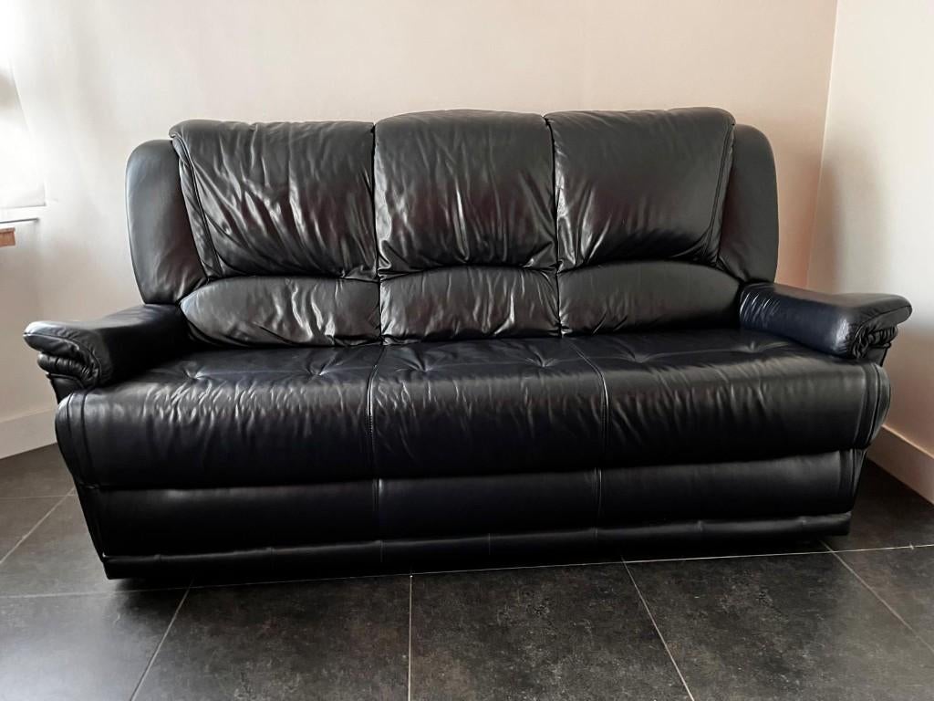Donkerblauwe 3-zit in leder, Ophalen, Gebruikt, Minder dan 75 cm, 150 tot 200 cm