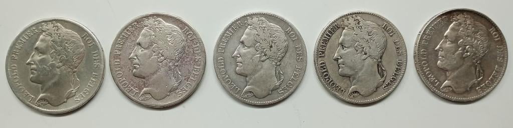 Zeldzame 5F Leopold Premier zilver – set van 5, Timbres & Monnaies, Monnaies | Belgique, Monnaie en vrac, Argent, Argent, Enlèvement ou Envoi