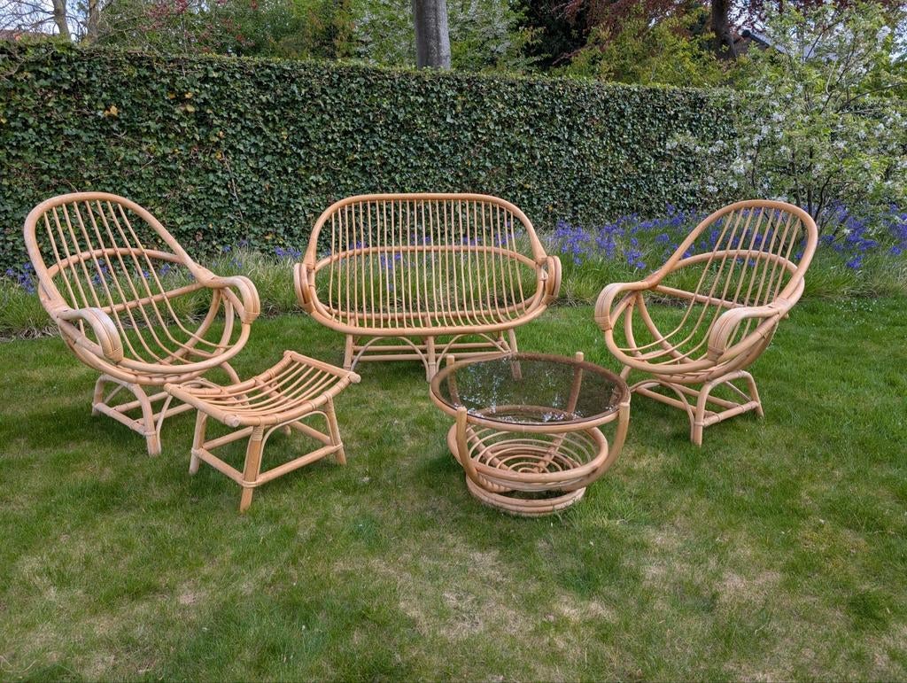 Leuke retro tuinset lounge compleet 5 stuks met kussens., Tuin en Terras, Ophalen of Verzenden