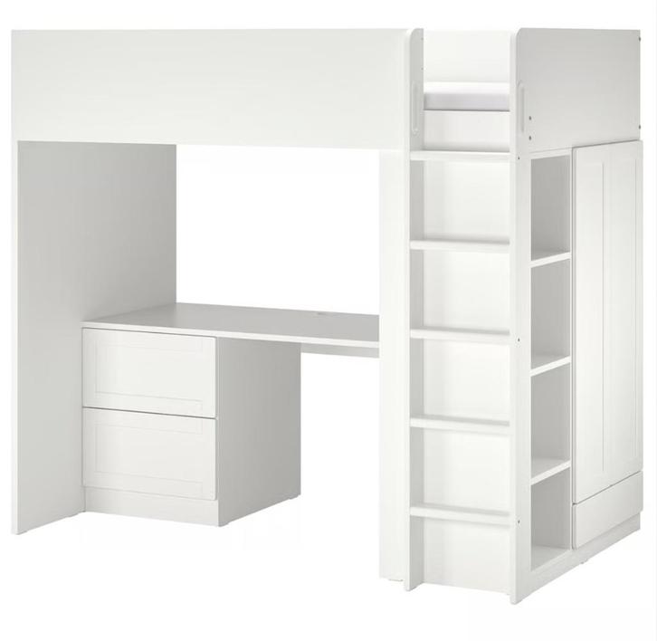 Lit mezzanine SMÅSTAD, blanc avec bureau et armoire 90x200cm, Maison & Meubles, Chambre à coucher | Lits superposés & Lits mezzanines