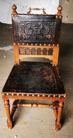 6 vintage stoelen met leder, Brun, Enlèvement, Bois, Cinq, Six Chaises ou plus