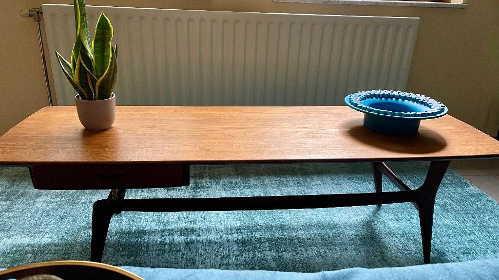 Salontafel Louis Van Teeffelen, jaren’60, Teck, 100 à 150 cm, Moins de 50 cm, Vintage