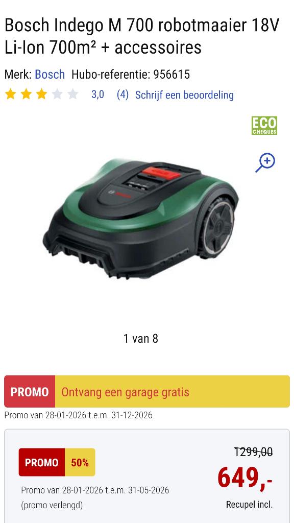 Robotgrasmaaier Bosch M700 + zelfgemaakte garagebox, Ophalen, Zo goed als nieuw, Minder dan 20 cm, BOSCH