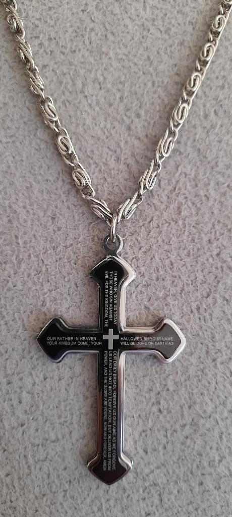 Nieuwe kruis met gebed in het Engels, aan metalen ketting, Ophalen, Nieuw, Overige materialen
