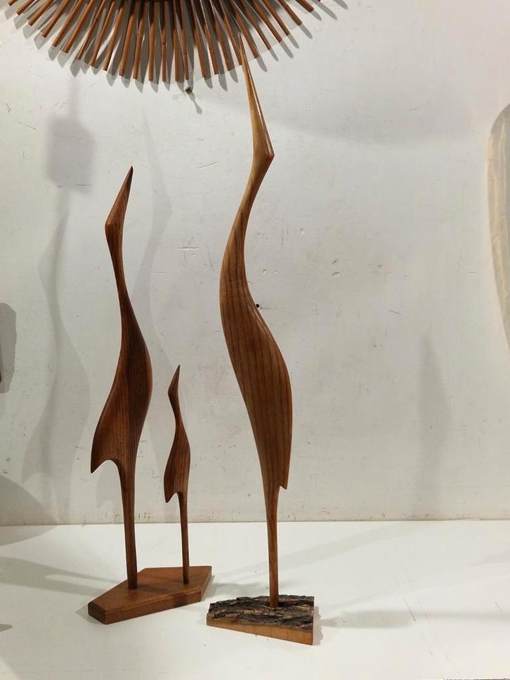 Jaren 50 teakhouten vogels , reiger , kraanvogel , hout 77cm, Collections, Rétro, Maison et Meubles, Enlèvement ou Envoi