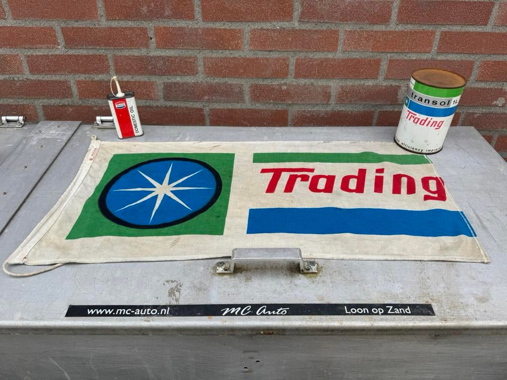 Vintage Trading motor olie reclame vlag, Ophalen of Verzenden, Gebruikt, Reclamebord
