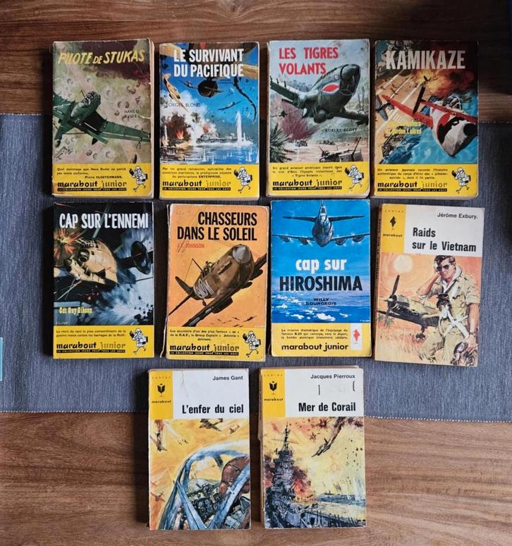 Lot 10 anciens livres de poche Marabout Junior, Boeken, Oorlog en Militair, Gelezen, Ophalen of Verzenden