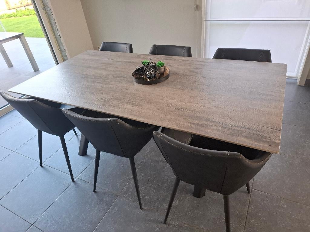 Set van 6 lederen stoelen., Maison & Meubles, Chaises, Enlèvement, Cuir, Noir, Cinq, Six Chaises ou plus