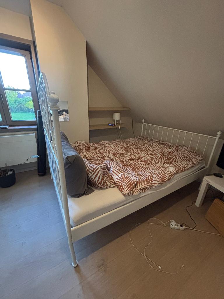 Ikea Leirvik bed + lattenbodem, Enlèvement, Blanc, Deux personnes, 140 cm