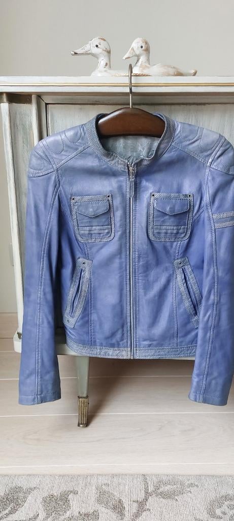 Lederen damesjack in de kleur blauw.Weinig gedragen., Kleding | Dames, Ophalen, Blauw, Giorgio, Maat 36 (S)