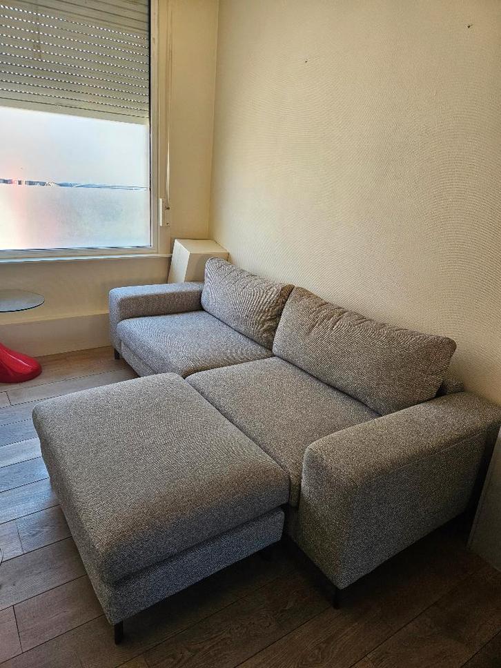 Grijze stoffen zetel, Maison & Meubles, Canapés | Salons, Comme neuf, Banc droit, Trois personnes, 200 à 250 cm, 75 à 100 cm, Tissus